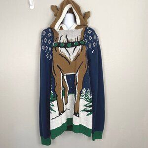 Ugly Christmas Sweater Co. Reindeer Tunic Hoodie Horns Long sleeves Brwon XXL